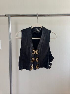 Black Leather Women's Buckle-Accent Vest